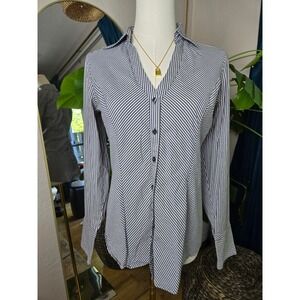 Express Fitted Striped Button Down Shirt Womens Long Sleeve Career‎ Casual Top